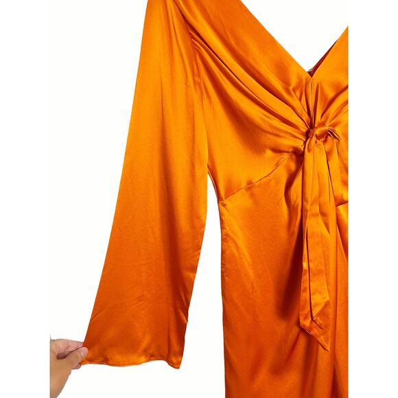 Cinq a Sept Caelan Burnt Orange Long Sleeve Silk Mini Dress Size 4 - Picture 5 of 13